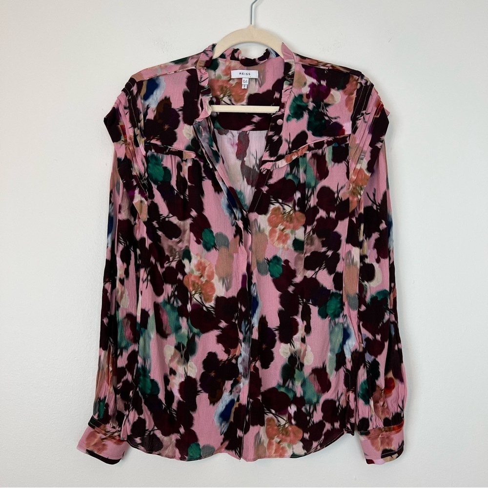 Reiss Phoenix Floral Yoke Detail Crinkle Top 2 Abstract Contemporary Fall Office